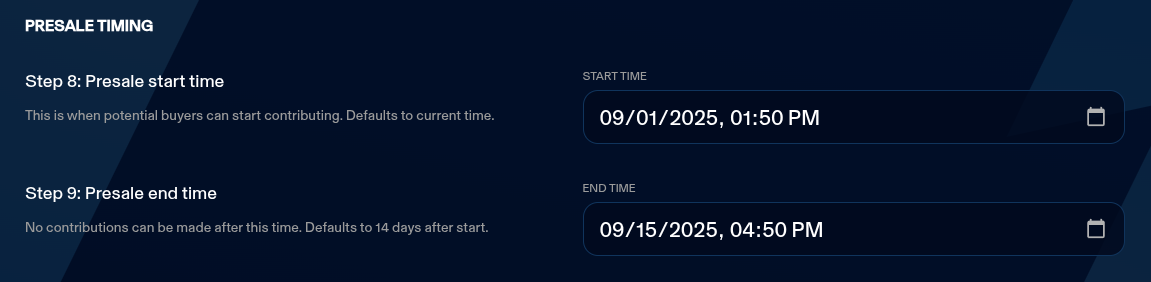 Presale Timing